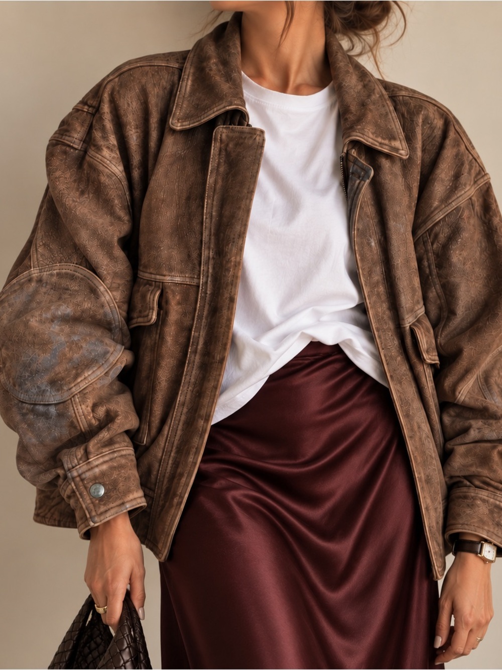 Vintage 80s Lambskin Leather Oversized Bomber Jacket Adventure Bound